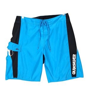 Quiksilver Board Shorts sz 38 Men Blue Black‎ Swim Surf Skater Island 12" 22"